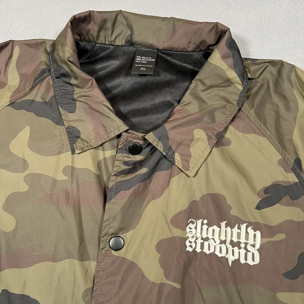 Slightly Stoopid‎ Camo Jacket Men's XL Camouflage Nylon Windbreaker Reggae Band